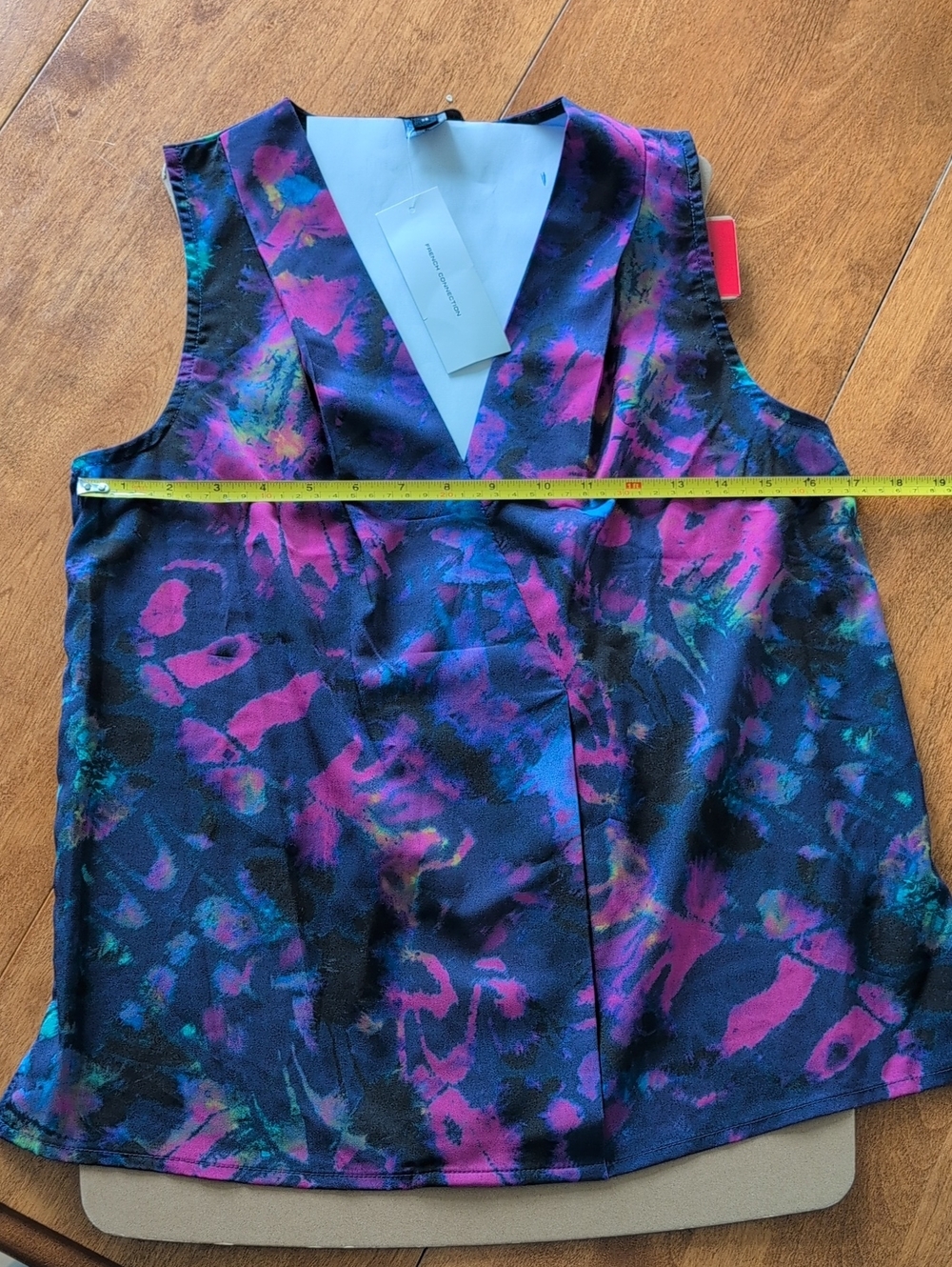 NEW French Connection Black, Pink & Teal Abstract V-Neck Sleeveless Top
